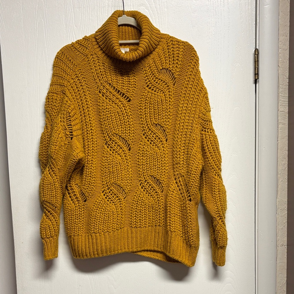 H&M Mustard Cable Knit Turtleneck Sweater
